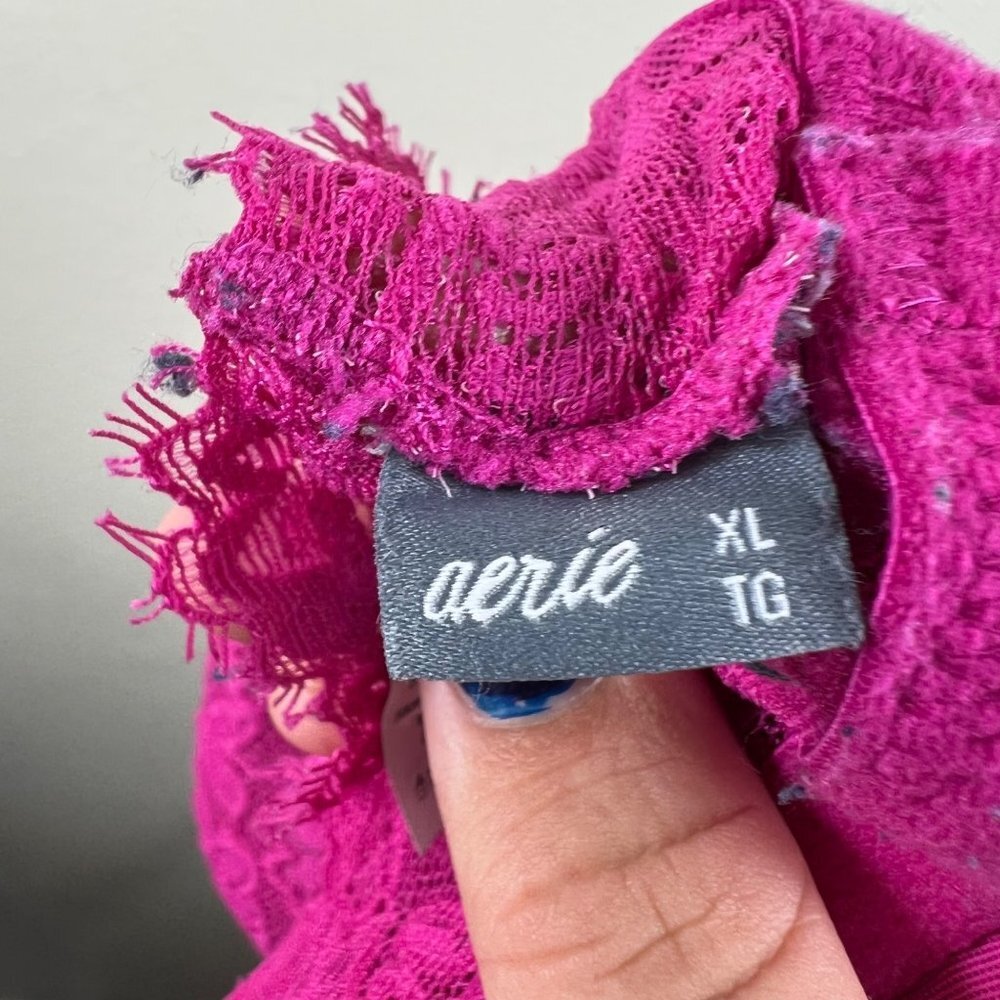 AERIE Lightly Padded Triangle Lace Bralette Hot Pink Size XL - Picture 5 of 7